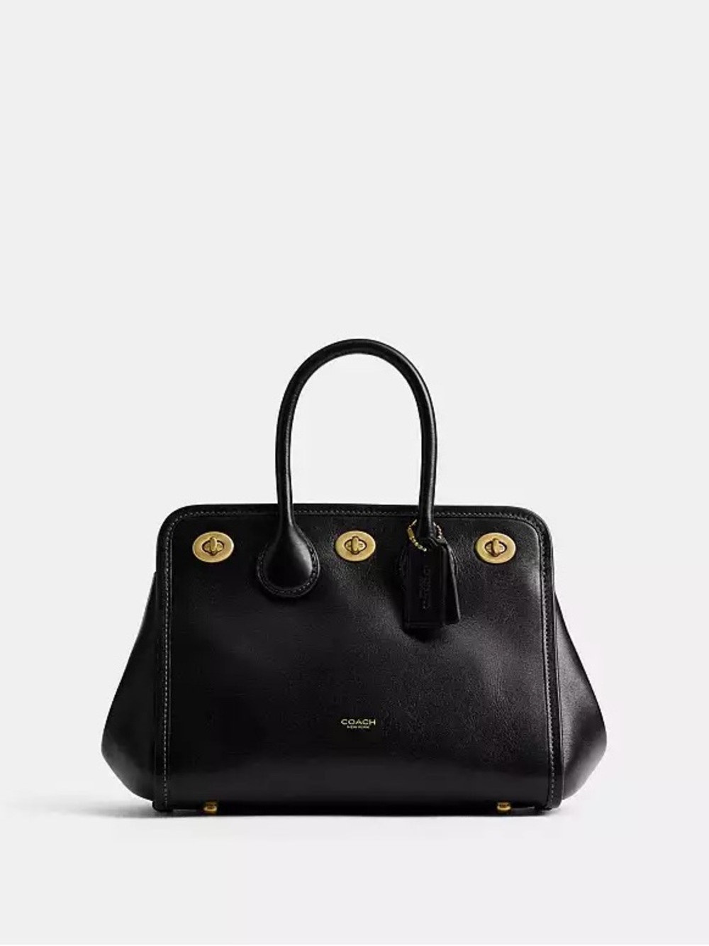 Coach Black Leather Top-Handle Satchel with Gold Hardware